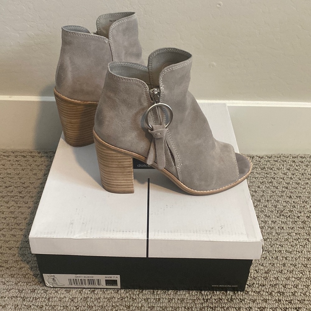 Dolce Vita Grey Suede Open Toe Bootie
